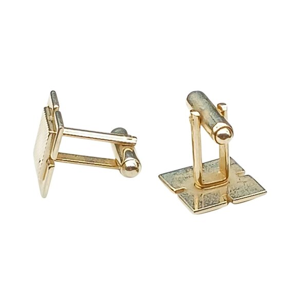 Vintage Gold-Tone Rectangular Cufflinks With Textured Design - Picture 2 of 2